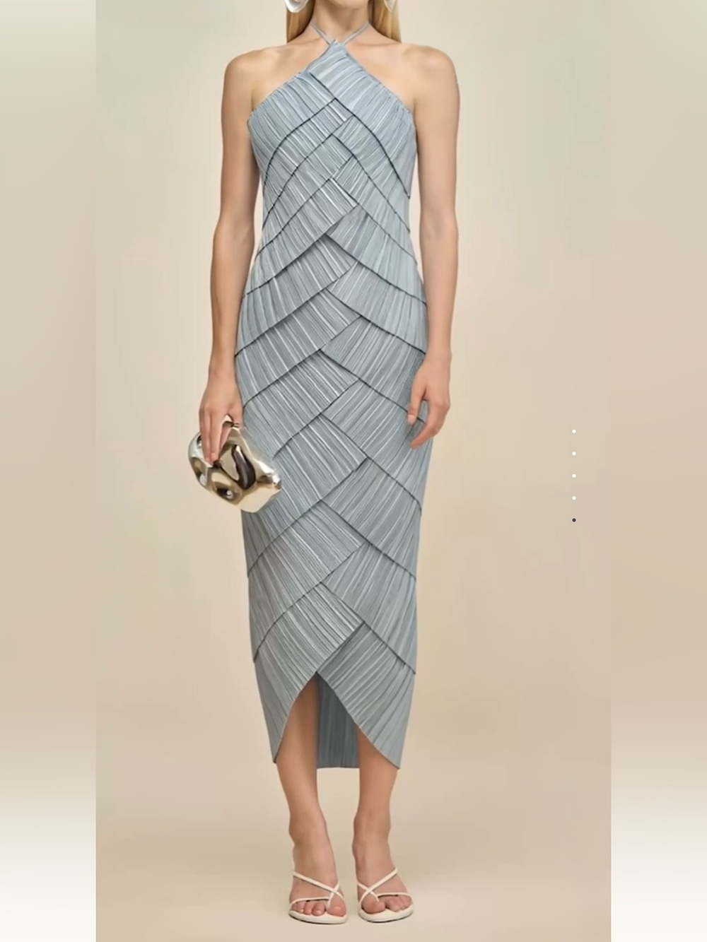 Cult Gaia Patrizia Dress Celadon Blue Pleated Midi Gown Size 4